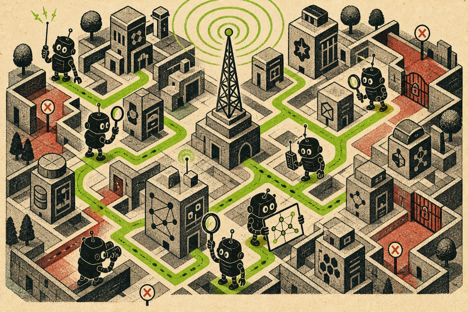 Robot agents reading an open service directory map